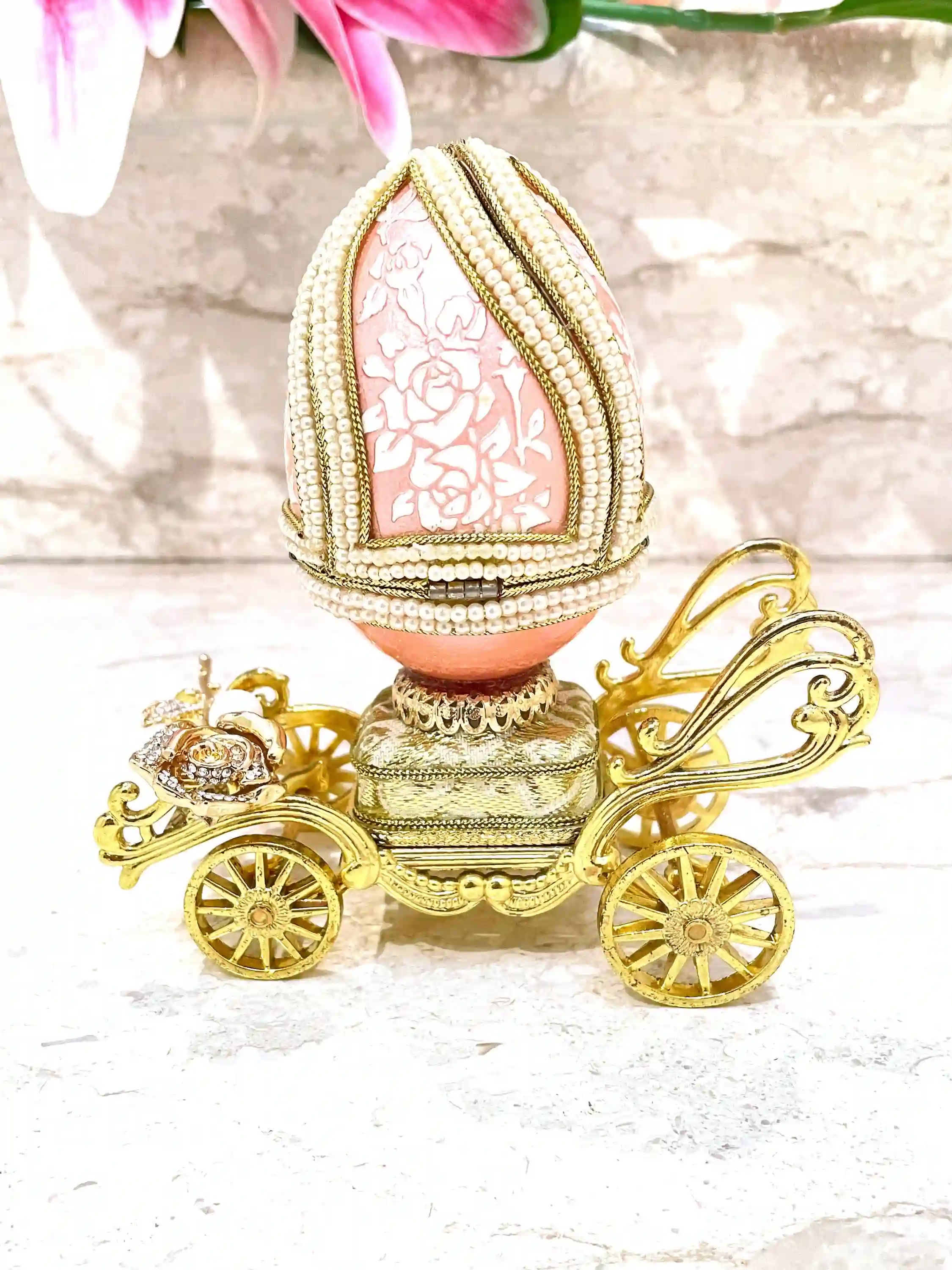 One Ofa Kind Faberge-Style Egg Imperial Egg Antique 1983 Faberge Egg Handcarved Musical Faberge egg Unique gift for wife 40th Birthday Anniversary 