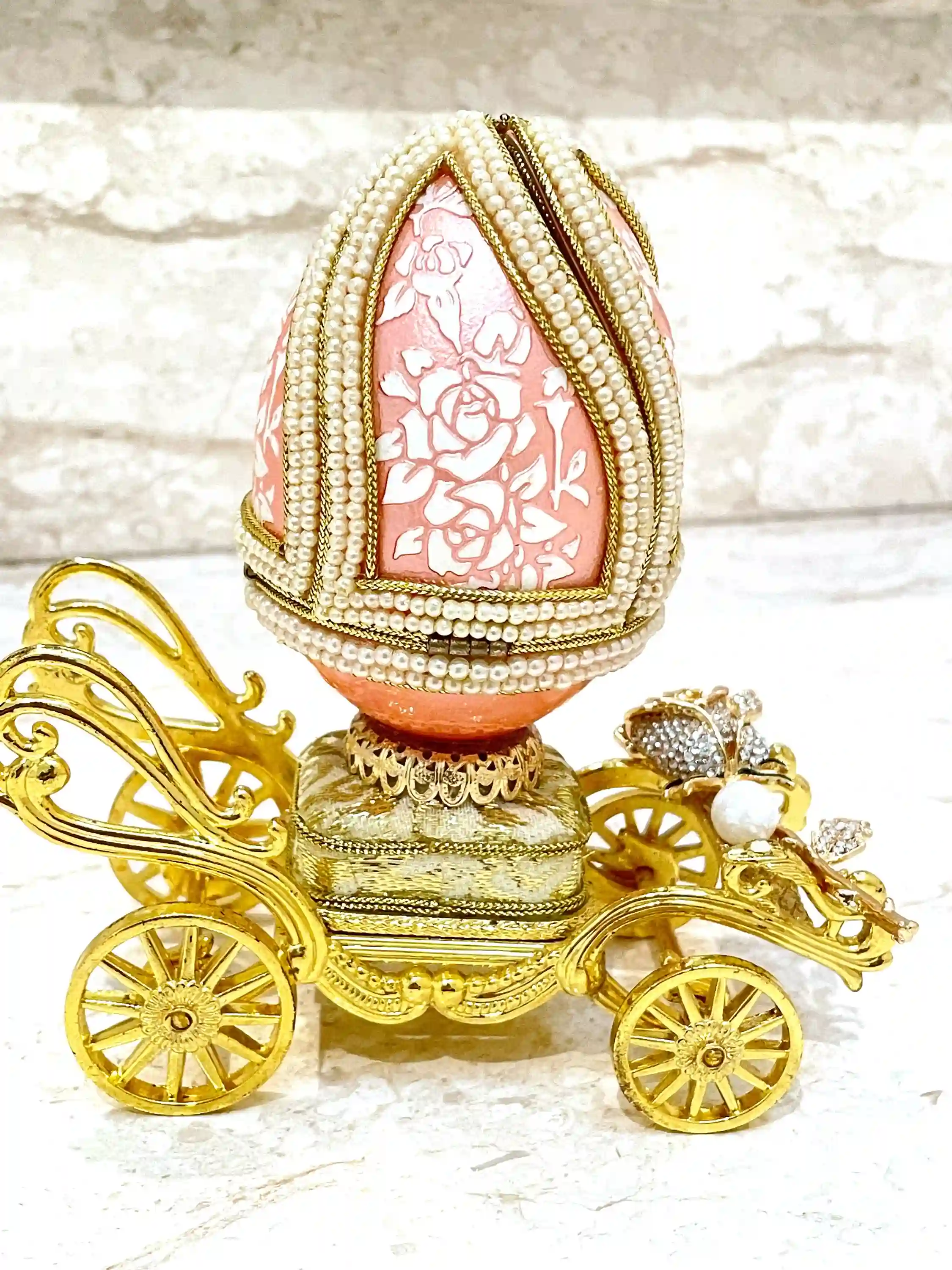 One Ofa Kind Faberge-Style Egg Imperial Egg Antique 1983 Faberge Egg Handcarved Musical Faberge egg Unique gift for wife 40th Birthday Anniversary 
