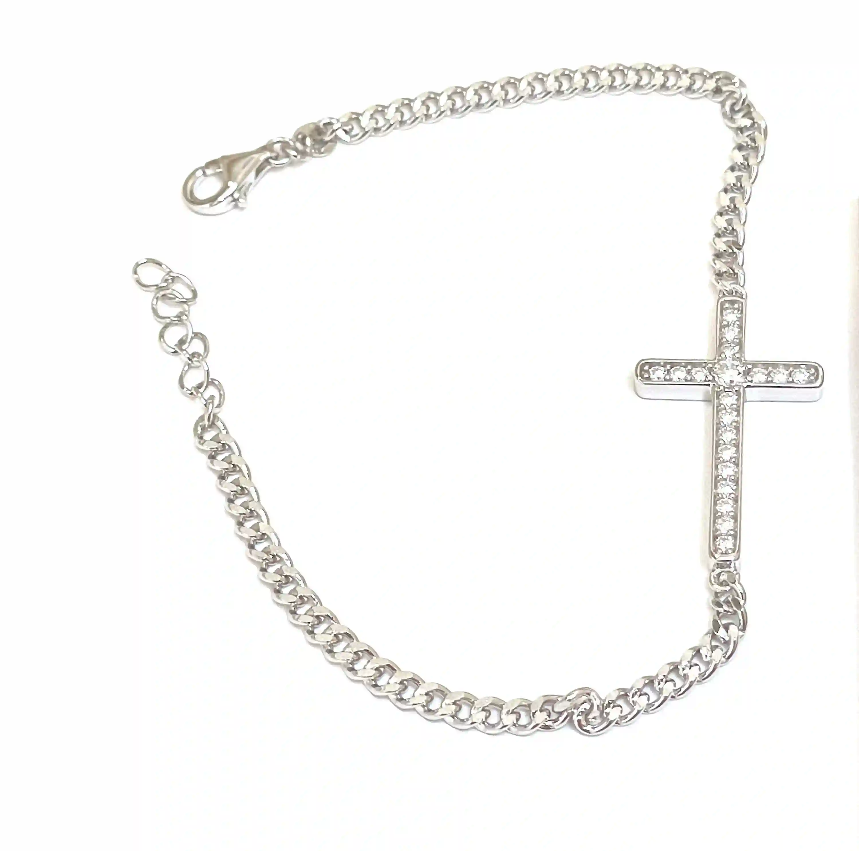 18k White Gold Cross bracelet Diamond bracelet Religious Jewelry Baptism gift Christian Bracelet Cross with Diamonds Cross Link Bracelet 