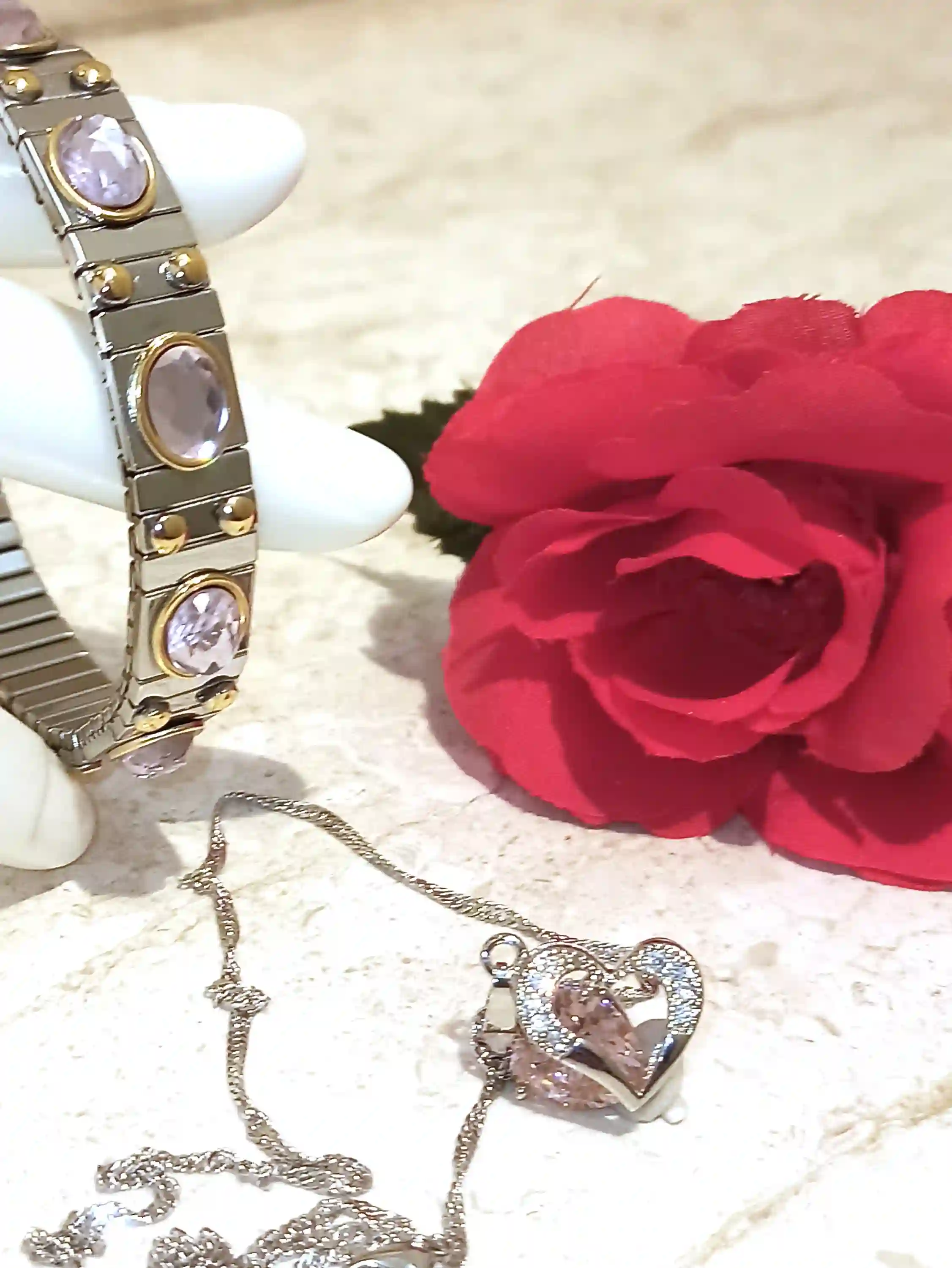 Sweet Birthday Gift for Her Pink FABERGE-Style Egg Musical Jewelry box, Faberge Pendant HEART Necklace Silver Bracelet Pink Topaz Faberge Egg SET 