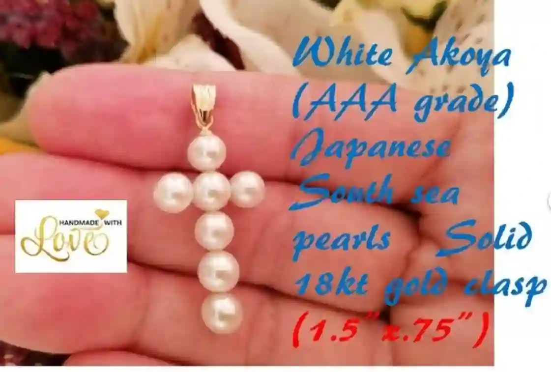 Natural Pearl Cross Gold Christian Gift 18k SOLID Gold Crucifix Japanese Sea water Pearl Religious Christian Crucifix Fine Jewelry Handmade 