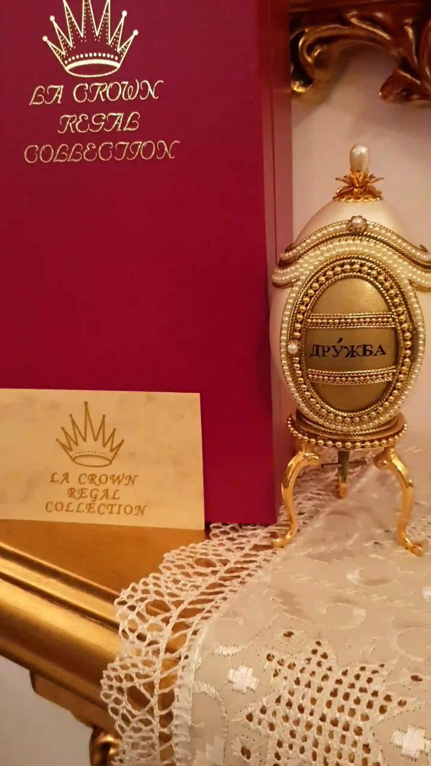 Imperial Faberge Egg Style 24kGOLD HANDCARVED Real egg Musical Gift Jewelry box VINTAGE Unique Friend gift Faberge Photo frame Ornament 