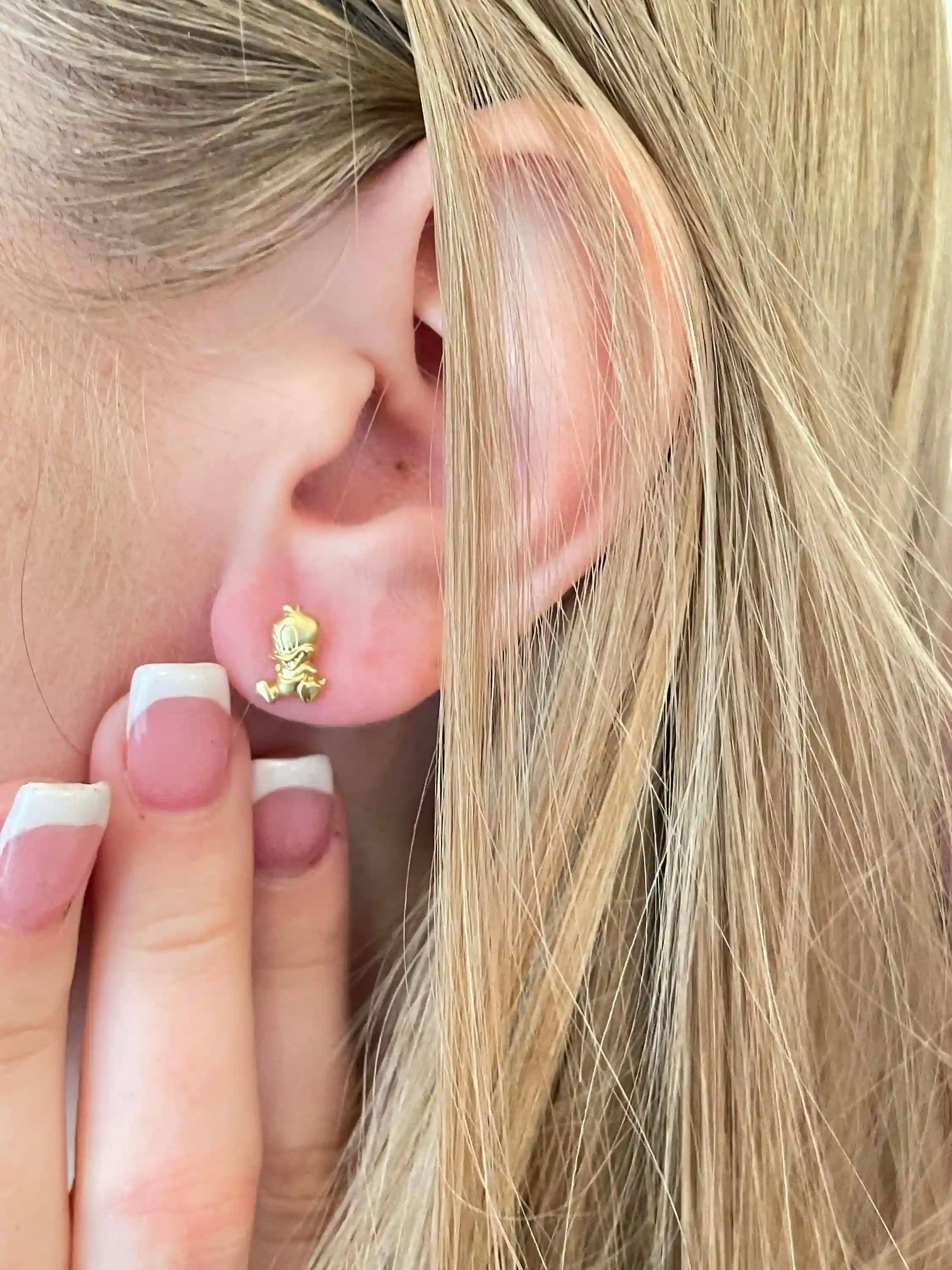 Solid 18k GOLD Earrings Donald duck gift Original Looney Tune/Girls earrings studs Gold Animal Warner Bros/Baptism gift girl Cartoon earring 