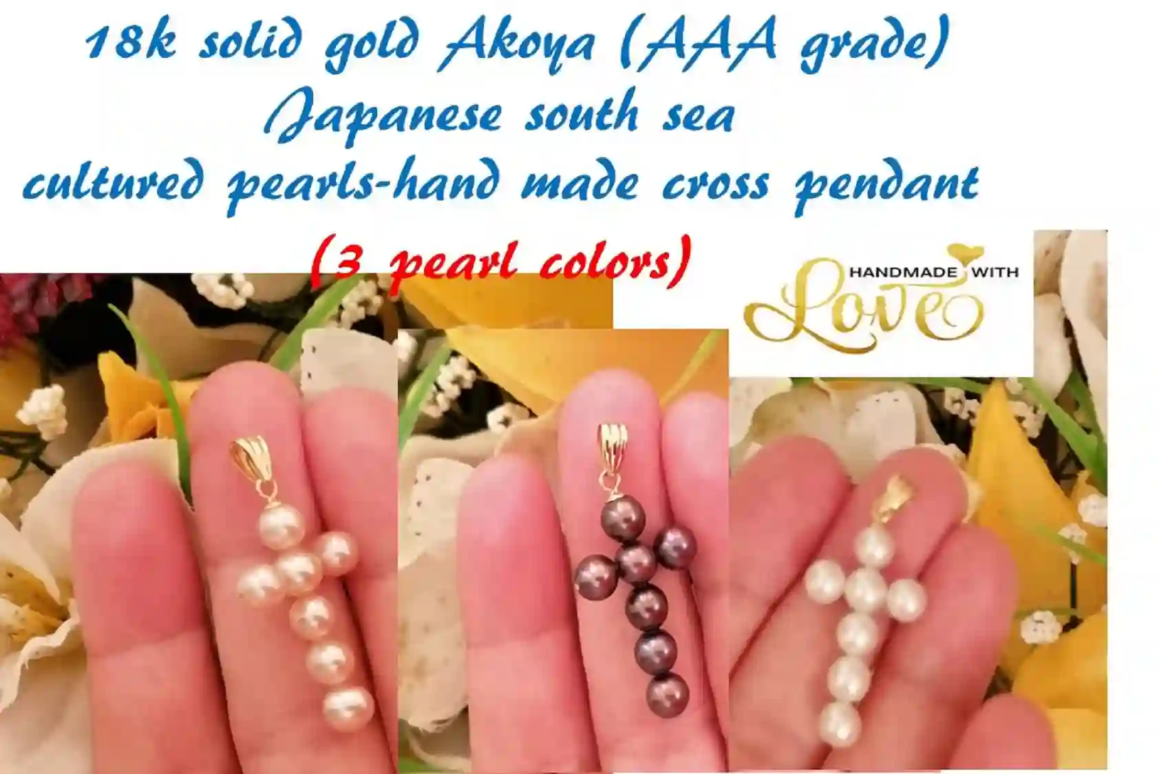 Tahitian AKOYA Pearl cross pendant Authentic CULTURED pearl SOLID 18k gold clasp Cross Pendant Necklace Religious Charm Pearl crucifix 