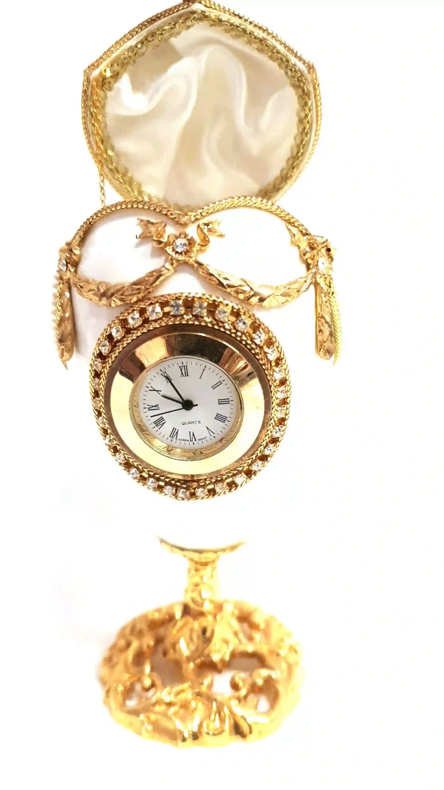 1996 Faberge Antique Clock Faberge egg Wedding Ring Box Engagement Proposal Ring Box 24k Gold Art Deco Faberge style 25th Anniversary Gift 