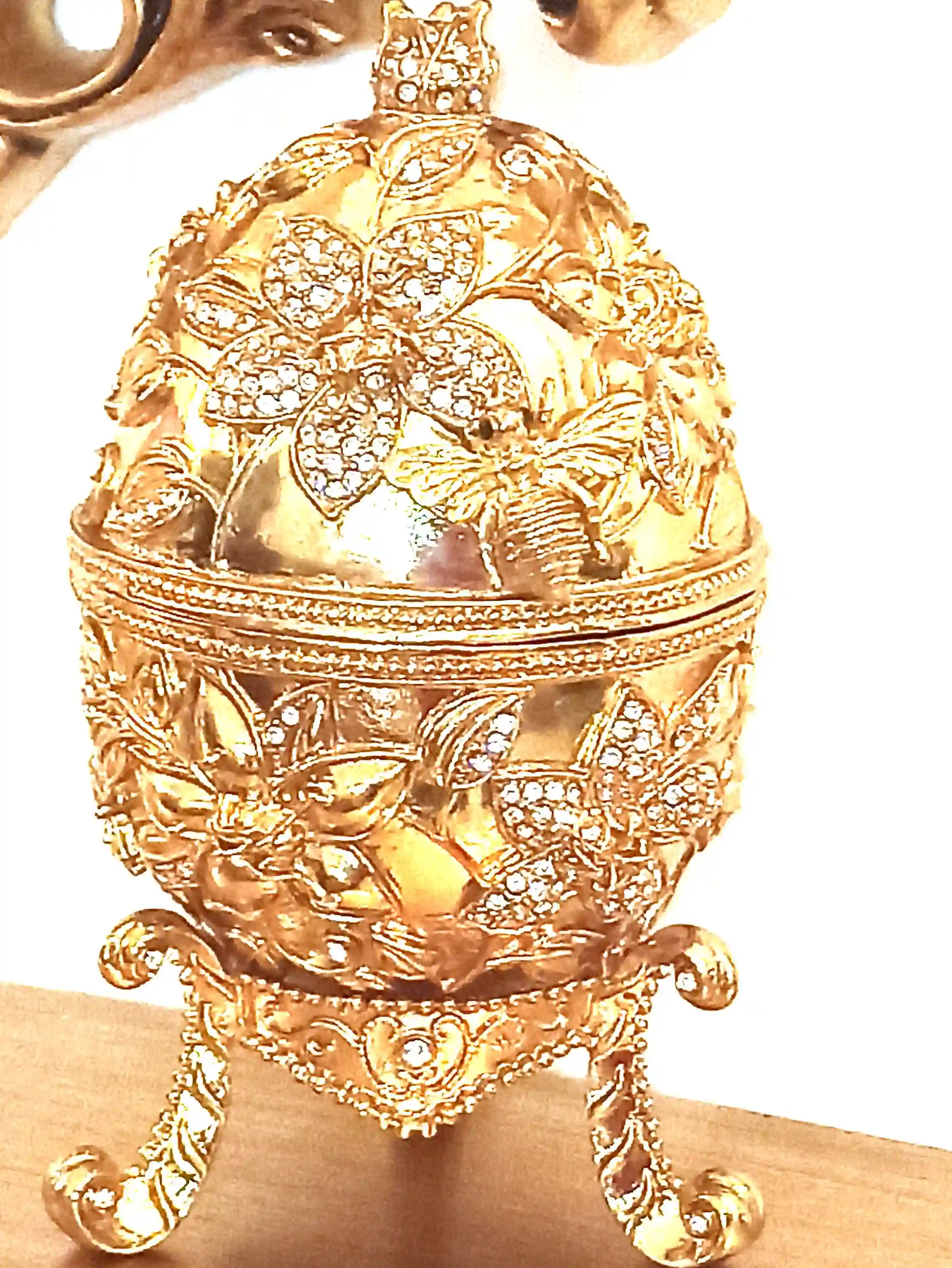 Faberge-Style Egg Pomegranate Trinket box 24k GOLD HAND Embellished 400 Austrian Crystal DIAMONDS Handset Faberge Ring box for proposal Wedding 
