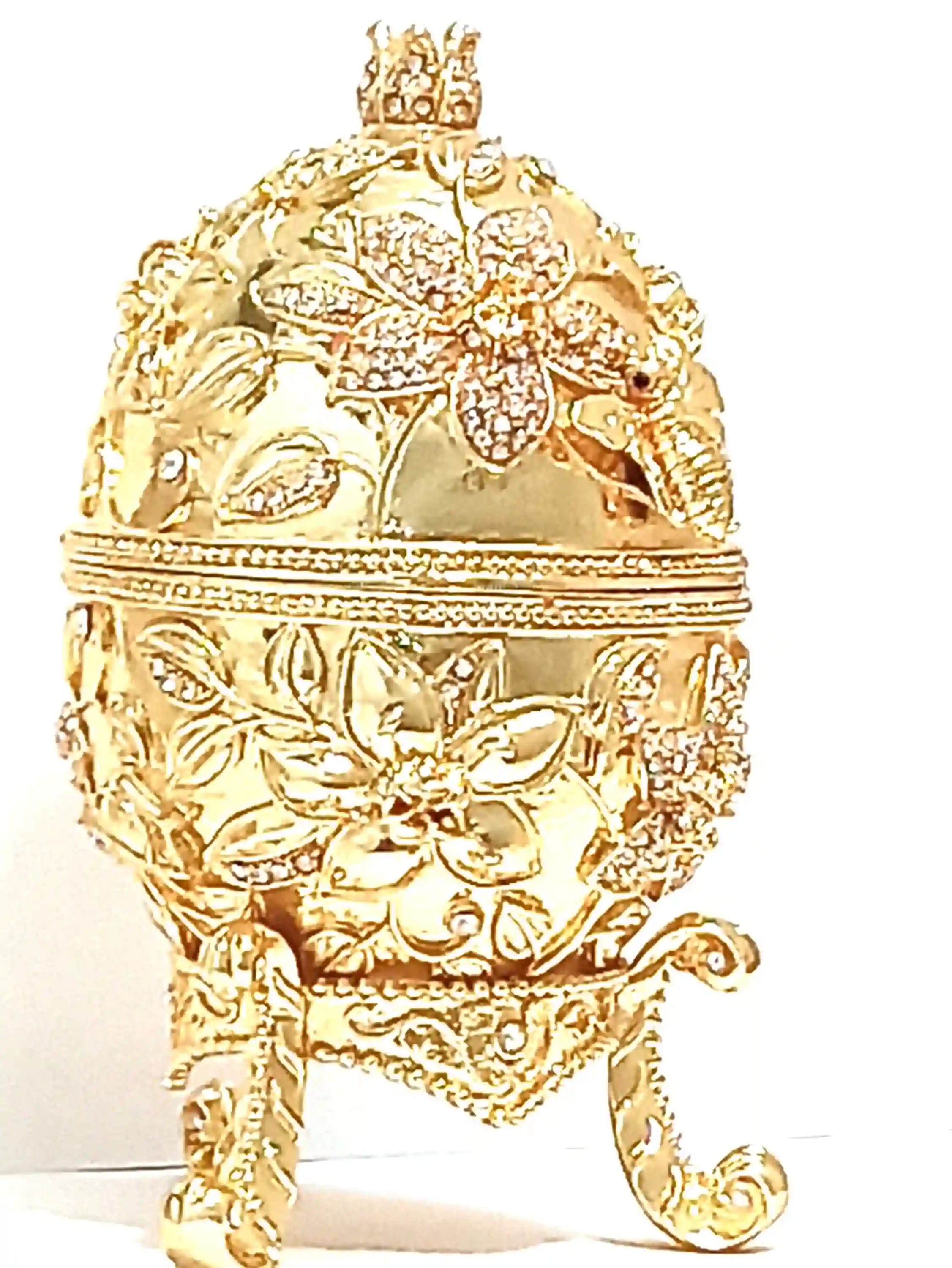 Faberge-Style Egg Pomegranate Trinket box 24k GOLD HAND Embellished 400 Austrian Crystal DIAMONDS Handset Faberge Ring box for proposal Wedding 