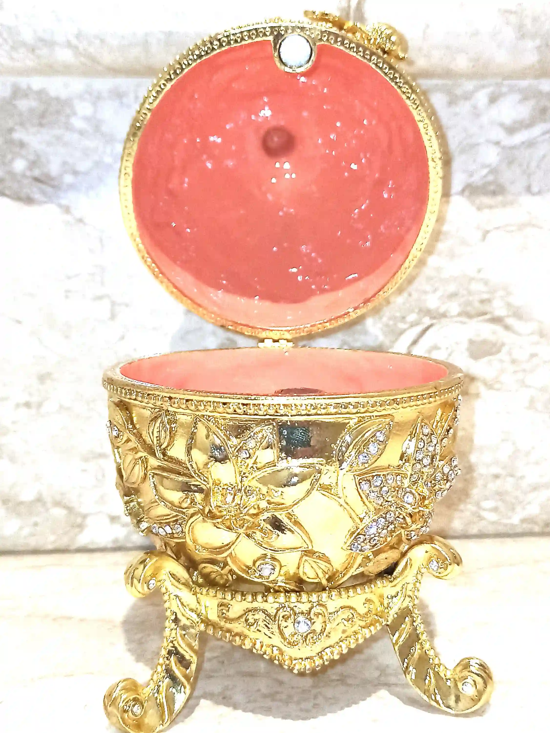 Faberge-Style Egg Pomegranate Trinket box 24k GOLD HAND Embellished 400 Austrian Crystal DIAMONDS Handset Faberge Ring box for proposal Wedding 