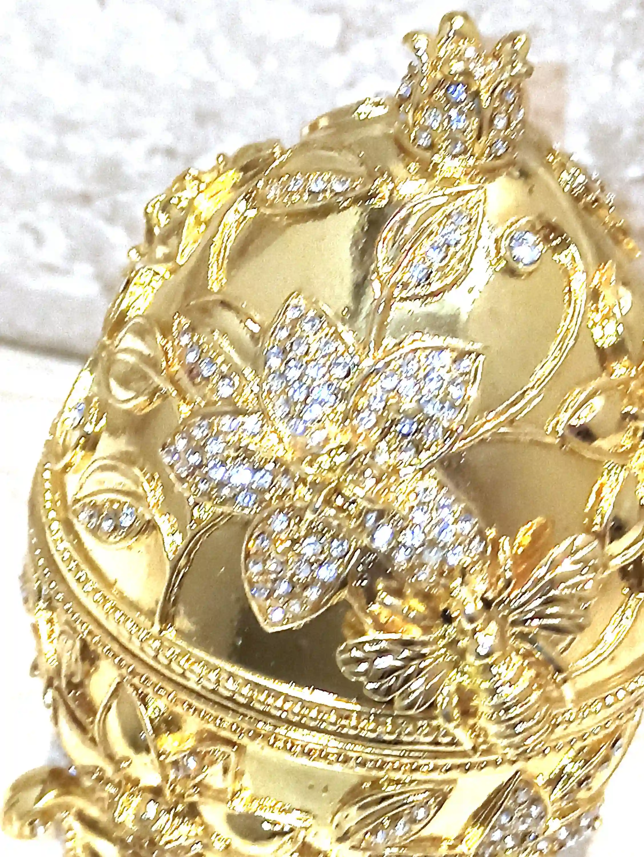 Faberge-Style Egg Pomegranate Trinket box 24k GOLD HAND Embellished 400 Austrian Crystal DIAMONDS Handset Faberge Ring box for proposal Wedding 