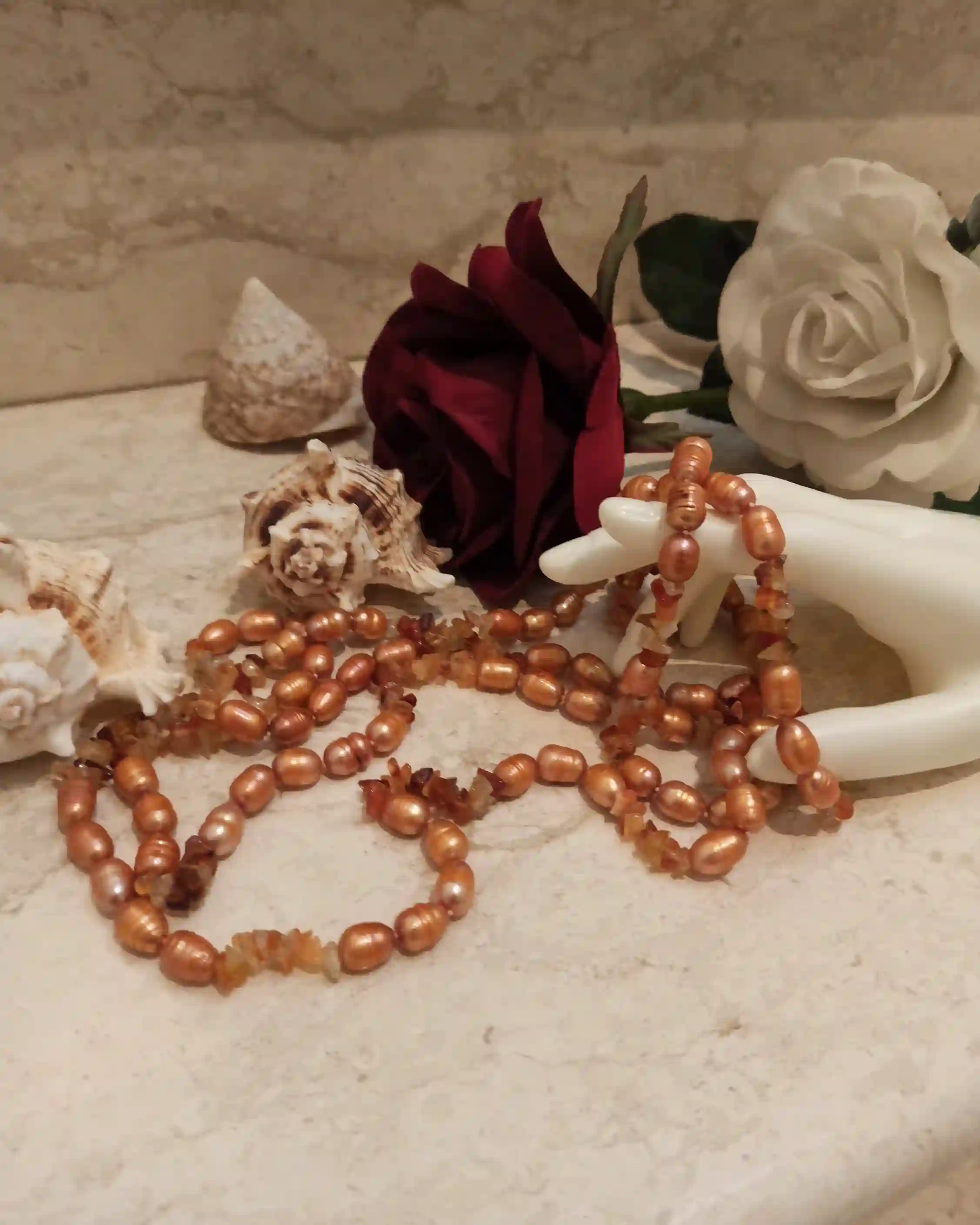 Coral Freshwater Pearl Necklace 48