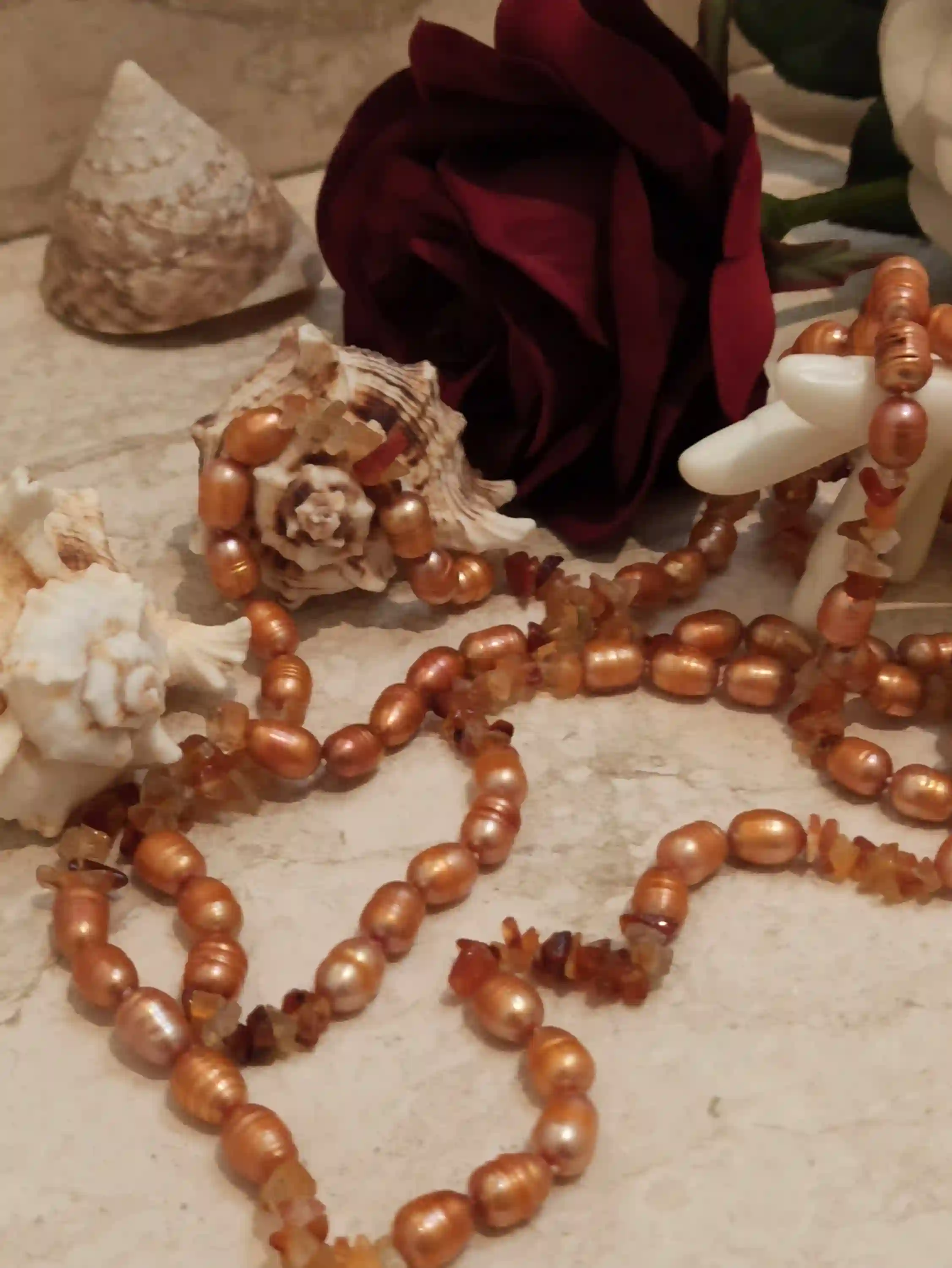 Coral Freshwater Pearl Necklace 48