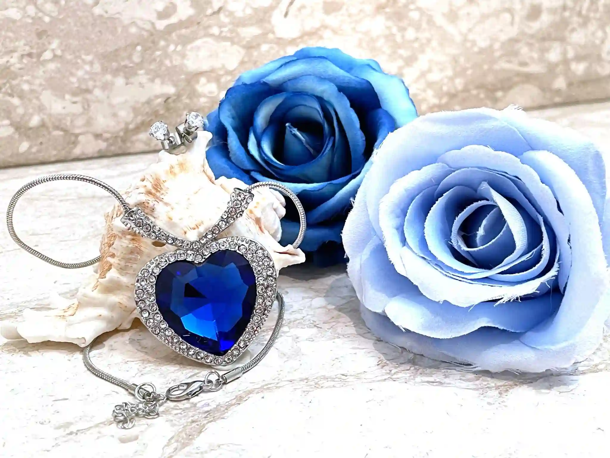 5pce Heart of the Ocean Necklace Pendant Movie Titanic Unique Jewelry Heart Cut SAPPHIRE Titanic Necklace Pendant BRACELET EARRING Set Gift 