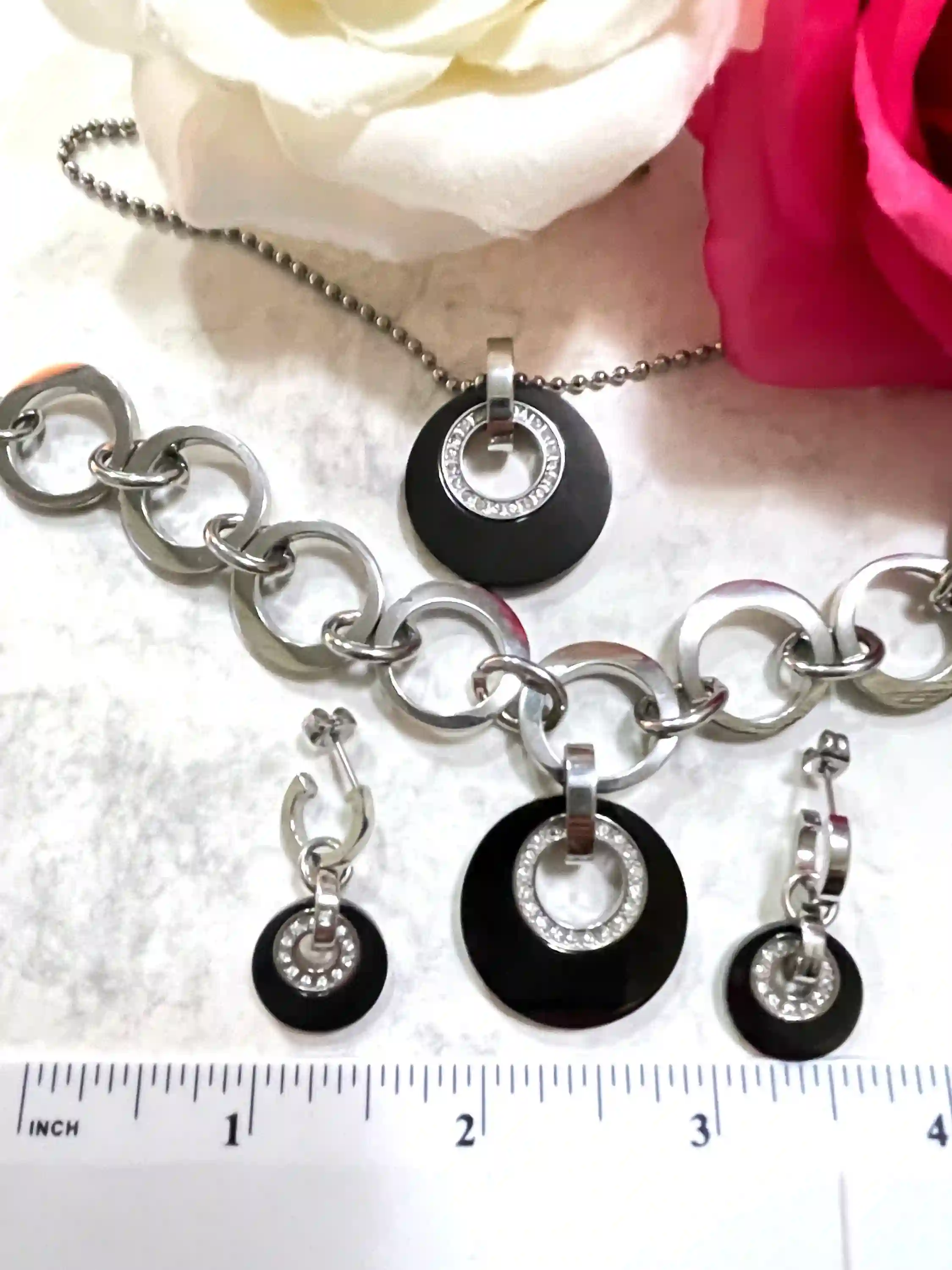 HANDMADE Diamond Black Onyx SET Necklace, Silver Onyx Earrings + Black Diamond Necklace + Onyx Bracelet for women, Mother's Day gift for her 