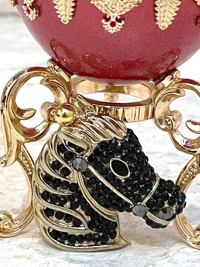 Designer Faberge Egg Antique Carousel, Natural Egg, Pure Gold Decor, Swarovski Gem, Handmade Carousel Horse Music Box, Anniversary, 18th Birthday.