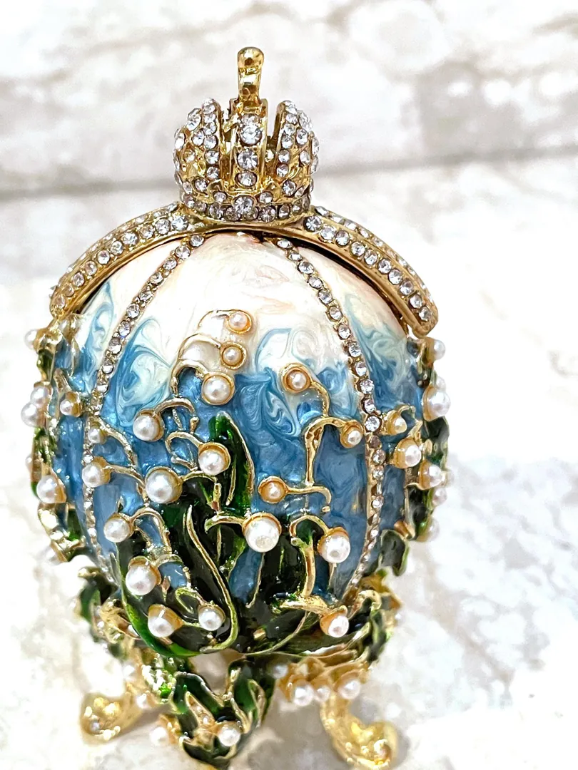 Something Blue Imperial Egg Faberge Egg Style GOLD Swarovski Eggs Birthday Christmas Graduation Gift Box WISDOM LUCK Handmade by PierreLorren