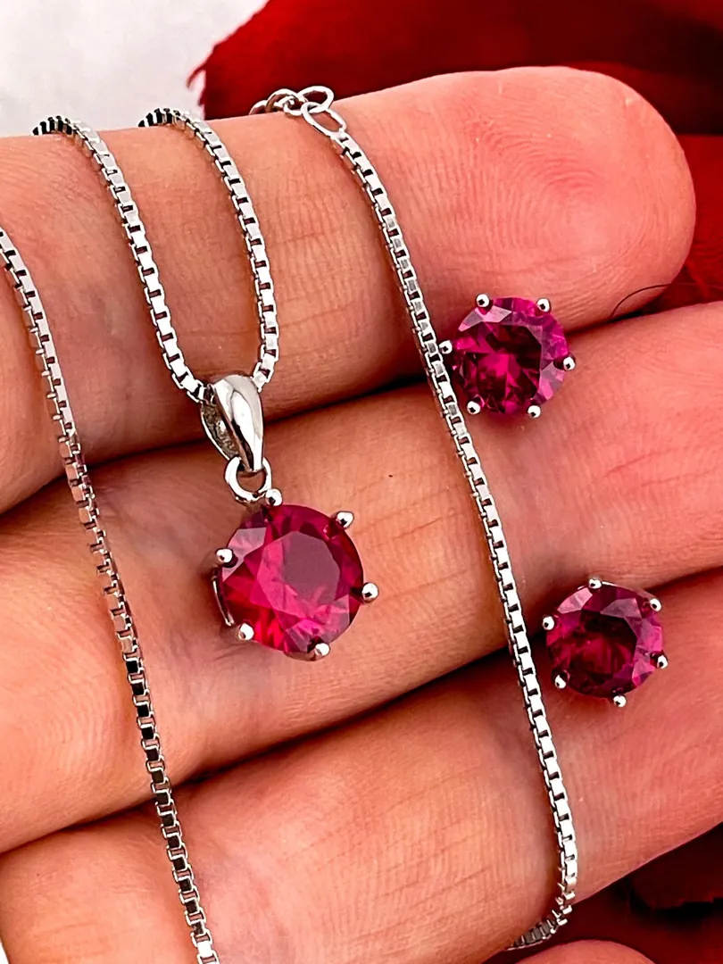 4ctw Certified Ruby Pendant Necklace & Earrings Set Ruby Fine Jewelry 18KT Gold Jewelry 40th Anniversary Gift for Her HANDMADE Pierre Lorren