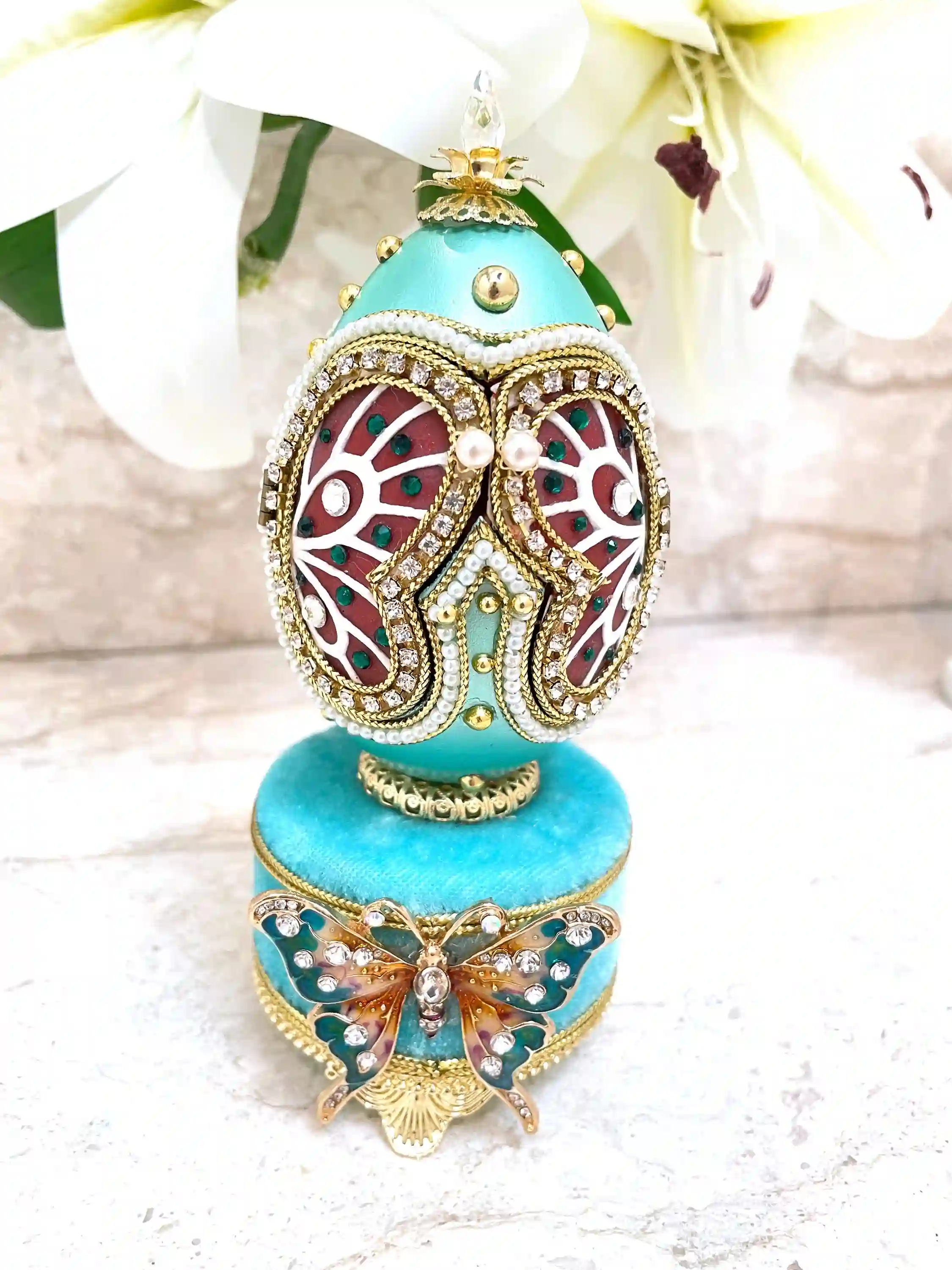 2002 Imperial Faberge-Style Egg ANTIQUE Faberge style Egg Butterfly & Faberge NECKLACE Faberge Musical Egg Faberge Ornament 21st Birthday present 