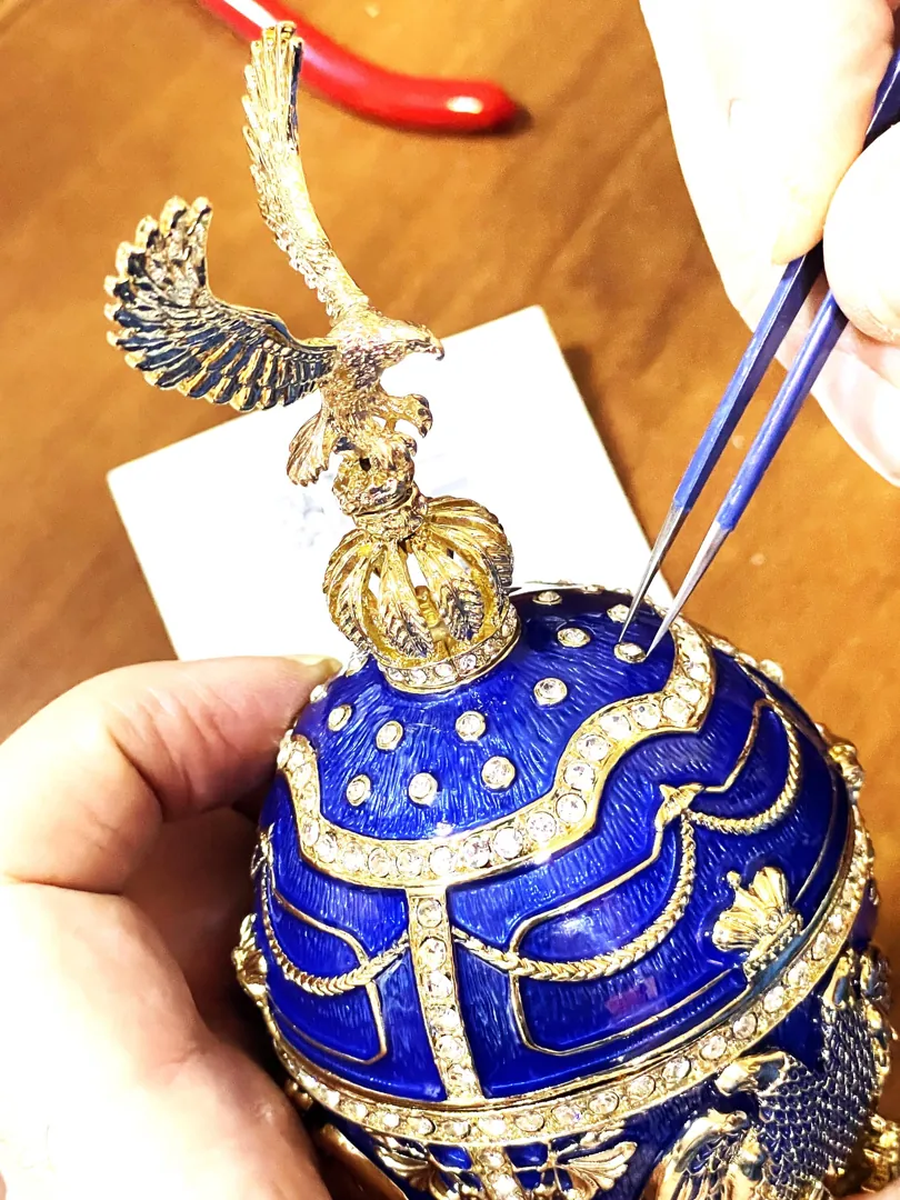 Limited Edition Musical Faberge Egg Pure Gold Decor Swarovski Crystal Diamond Faberge Style Egg Bride-to-Be Something Blue Wedding Anniversary