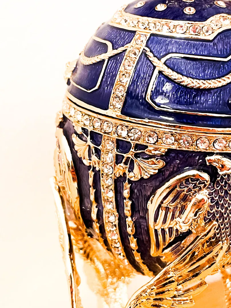 Limited Edition Musical Faberge Egg Pure Gold Decor Swarovski Crystal Diamond Faberge Style Egg Bride-to-Be Something Blue Wedding Anniversary