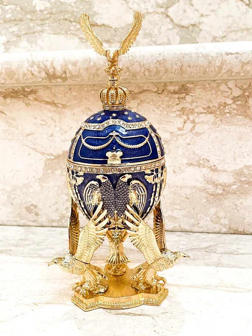 Limited Edition Musical Faberge Egg Pure Gold Decor Swarovski Crystal Diamond Faberge Style Egg Bride-to-Be Something Blue Wedding Anniversary
