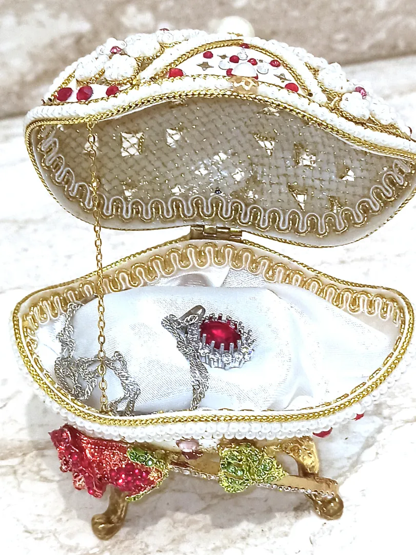 RUBY Luxury Gift for Her Faberge Egg & Sterling Silver Jewelry Set for Women Faberge Egg Style Decorative Boxes Home Decor Ornament House