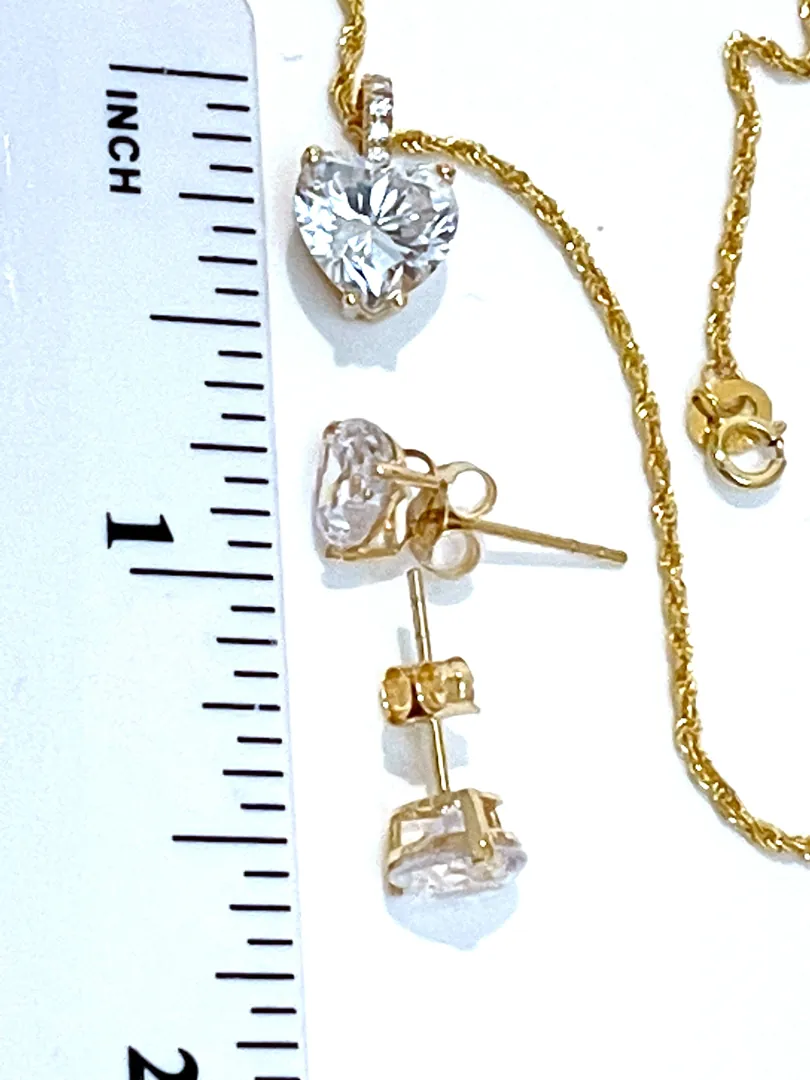 Solid 18k Gold 3.5ctw Fine Diamond Jewelry Set: Solitaire Diamond Heart, 2 Carat Diamond Earrings, 1.5 Carat Diamond Necklace by Pierre Lorren.