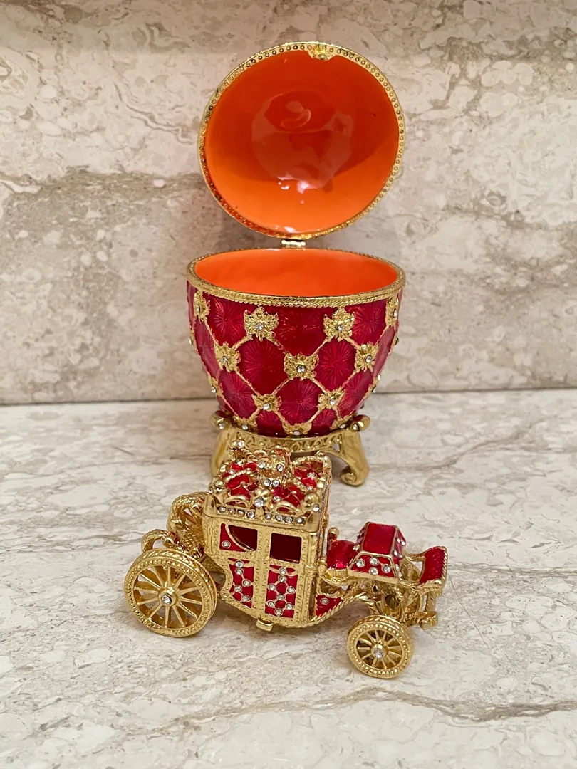 Handmade Ruby Faberge Style Egg Trinket & Gold Bracelet. Fabergé egg Christmas, Easter Egg, Valentine Gift for him. Faberge egg Decorative box.