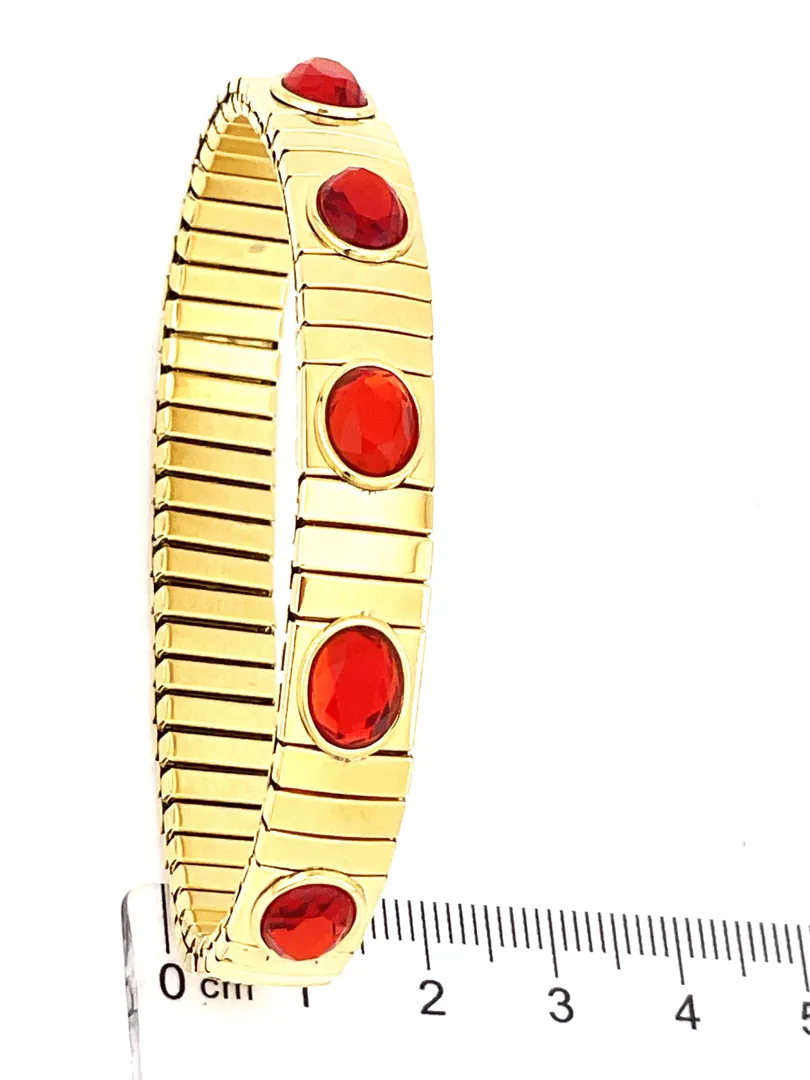 Ruby Bangle Bracelet for Women Handmade Jewelry Ruby Tennis Bracelet with 5 Swarovski Crystal Rubies in Yellow Gold. Ruby Anniversary Gift for Her.