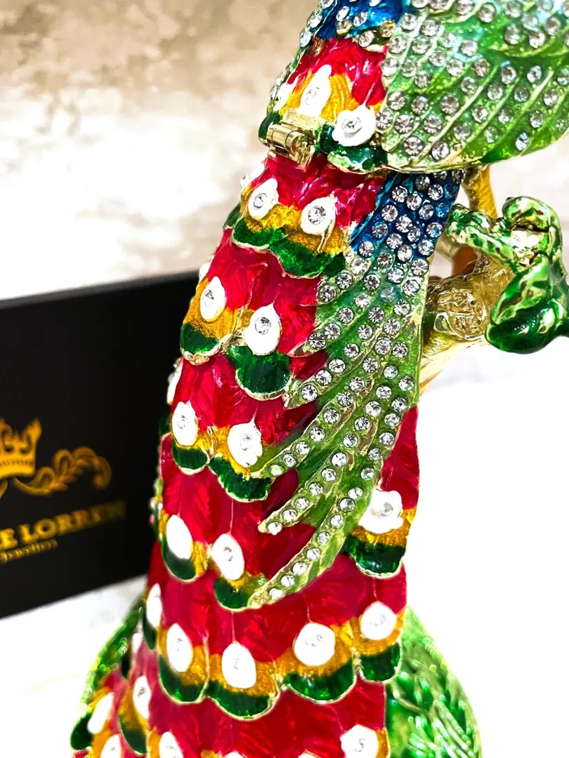 Vintage 2005 Faberge Egg Pure Gold Decor Peacock Proposal Box Bridal Shower Wife Wedding Austrian Crystal Diamond Handmade by Pierre Lorren