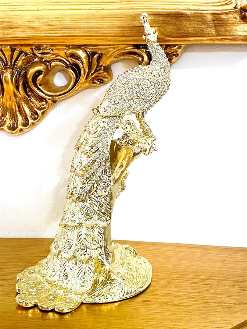 Unique Gold Peacock Gifts Faberge Peacock Jewelry Box Set for Bird Lovers. Made with Austrian Crystal and Diamond, crafted from Pure Gold. Handmade in 2002 by Pierre Lorren.