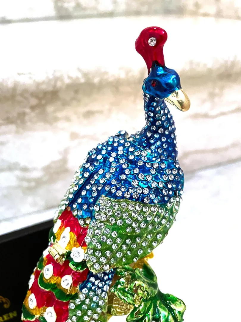 Pierre Lorren Unique Peacock Gifts - Faberge Peacock Trinket Box - Austrian Crystal Diamonds - Pure Gold Decor - Handmade Bird Lover Gift Set