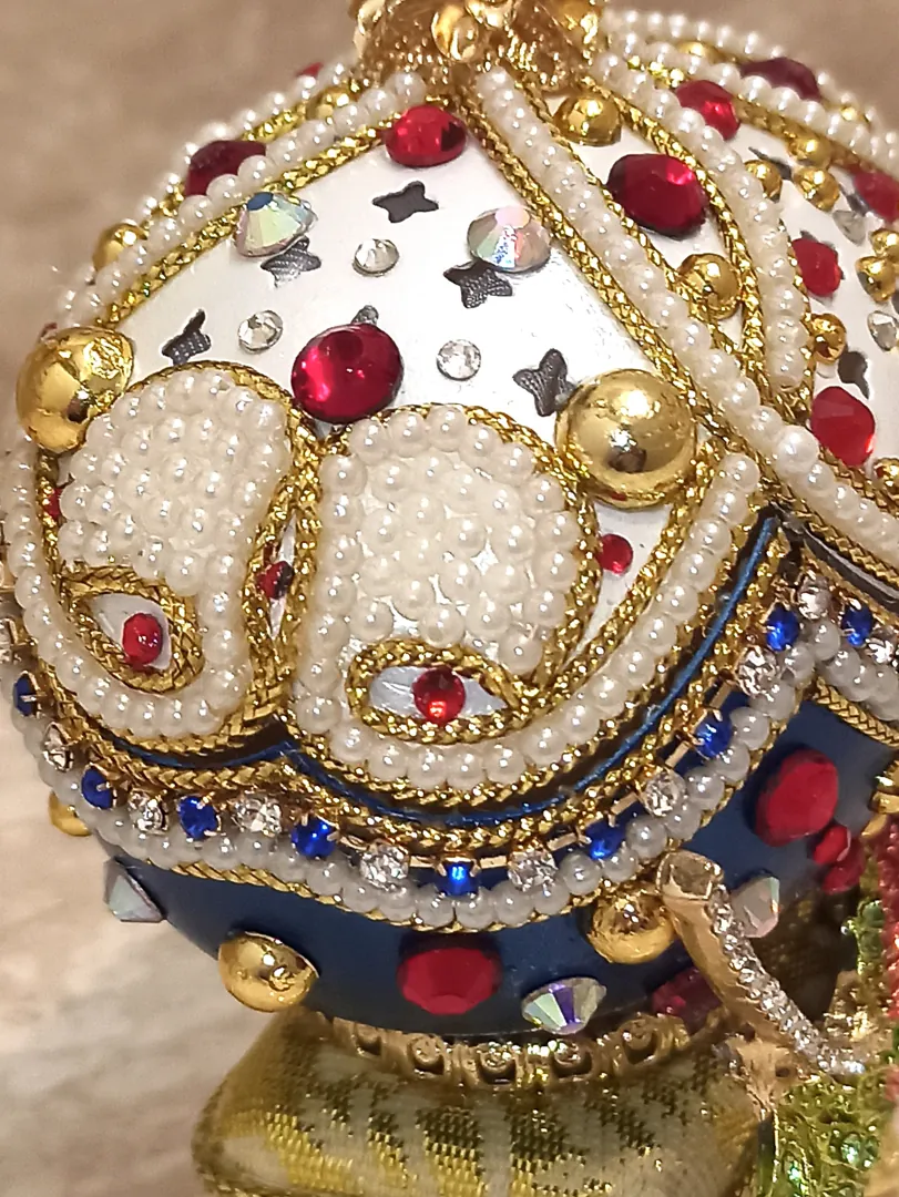 Faberge Egg Ornament & Faberge Egg Pendant Ruby Bracelet Gold Gift for Women - Fabergé Egg Style Unique Music Box Home Decor Gift for Her Birthday.