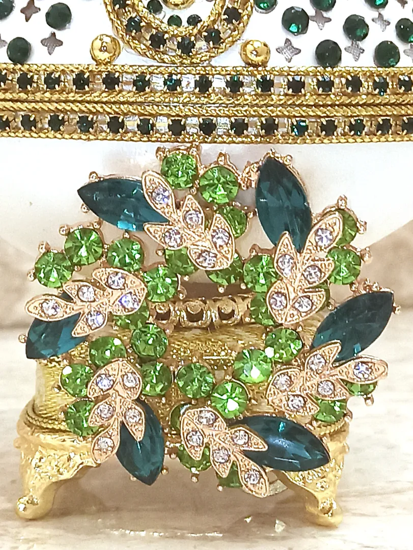Faberge egg, Faberge egg pendant, emerald gold bracelet, unique wedding gift ideas, unique art, home decor ornament, Faberge egg style jewelry.