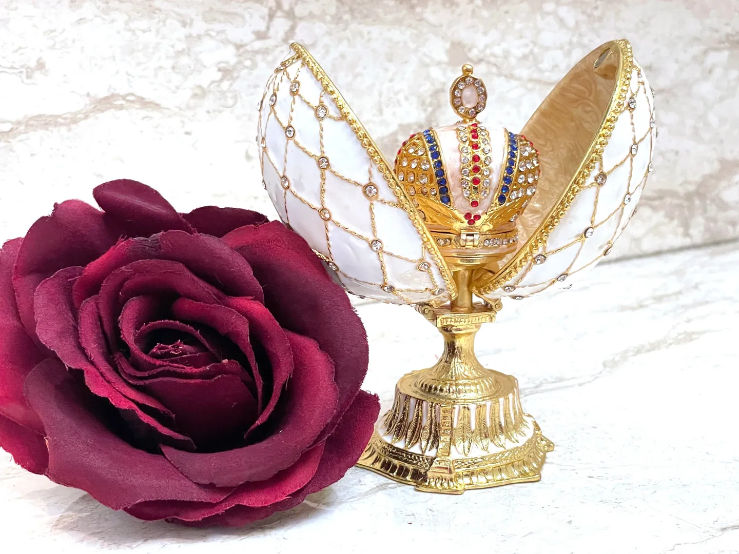 Faberge Egg Replica HANDMADE Fabergé Jeweled Crown 333 Swarovski Trinket Mother's Day Easter Wife Birthday Gift for Her Anniversary 24k GOLD