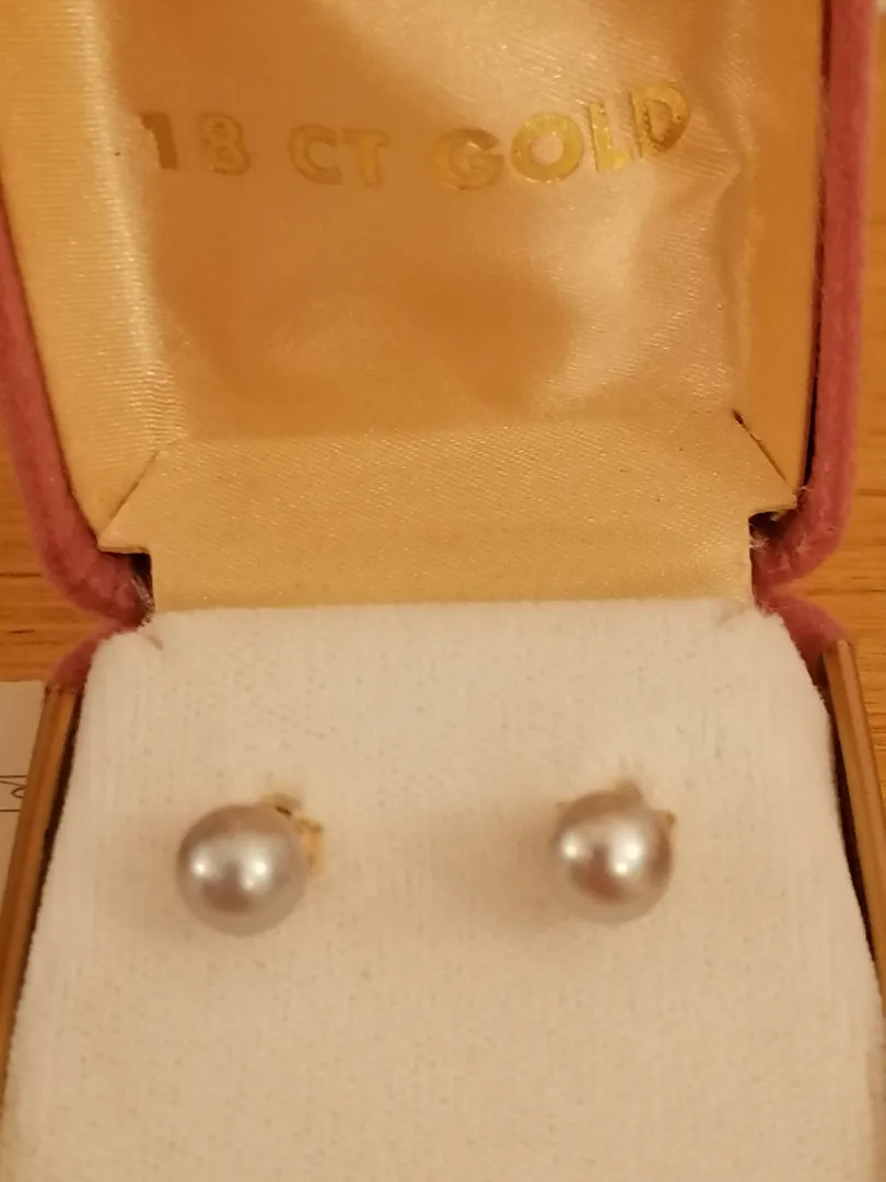 AKOYA Grey Natural Cultured Pearl stud earrings solid 18k Yellow GOLD South Sea Pearl AAA Anniversary Birthday gift for wife mother mom mum