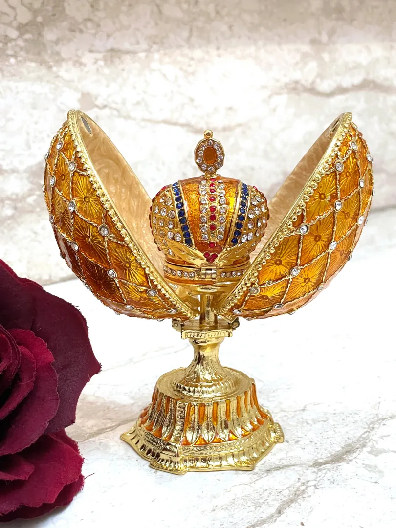 Unisex Designer Princeton Orange Faberge Egg Faberge Style Egg 24k Gold Bracelet Handmade Fabergé Egg 333 Swarovski Christmas Birthday Gift