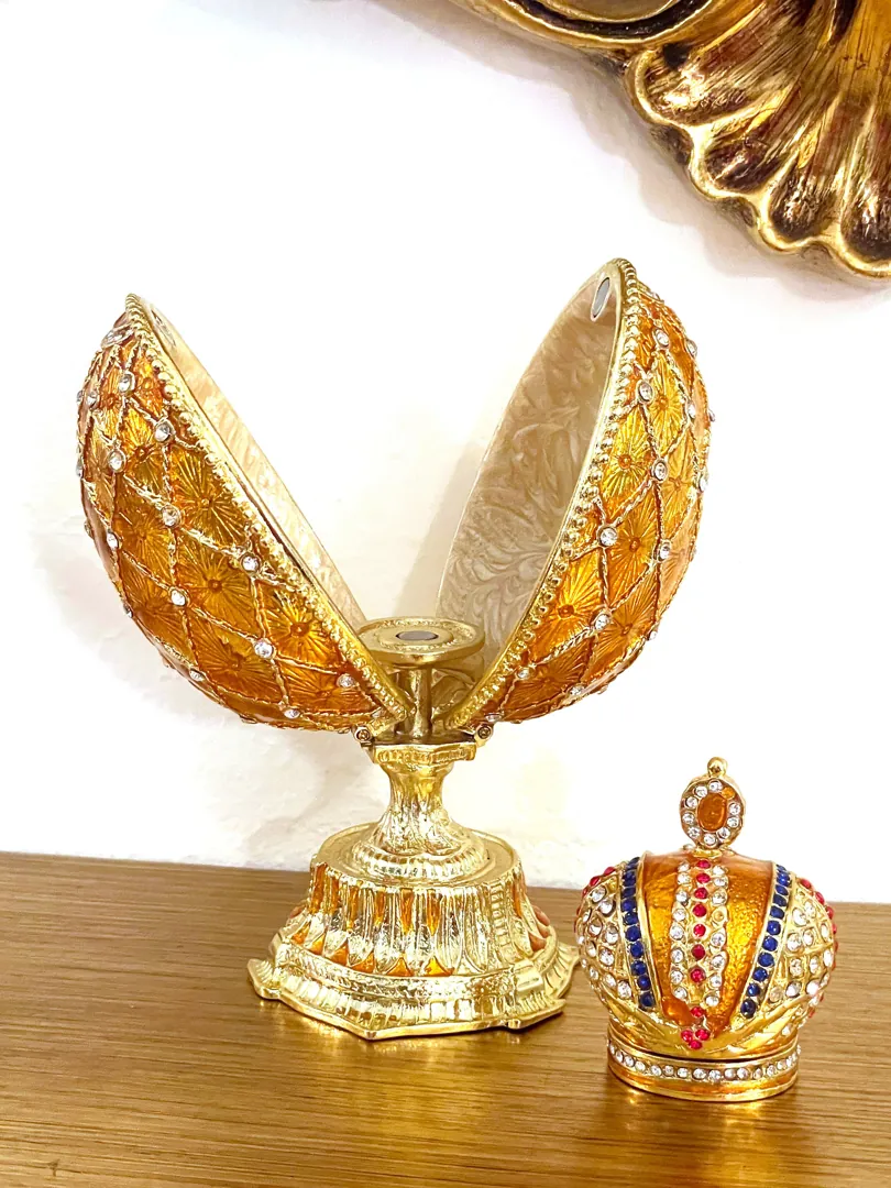 Unisex Designer Princeton Orange Faberge Egg Faberge Style Egg 24k Gold Bracelet Handmade Fabergé Egg 333 Swarovski Christmas Birthday Gift