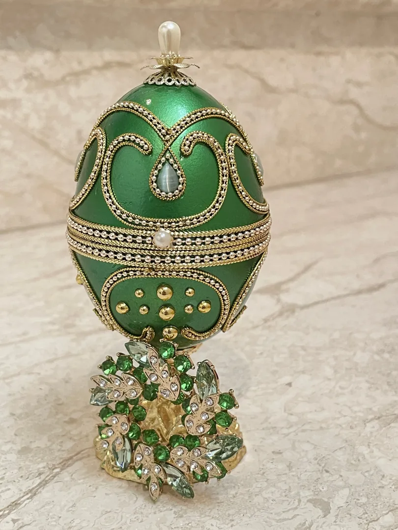 Emerald Faberge Egg Ornament, Faberge Home Decor Gift for Women, Faberge Egg Green, Faberge Egg Jewelry Box & Necklace, Graduation Gift for Her.