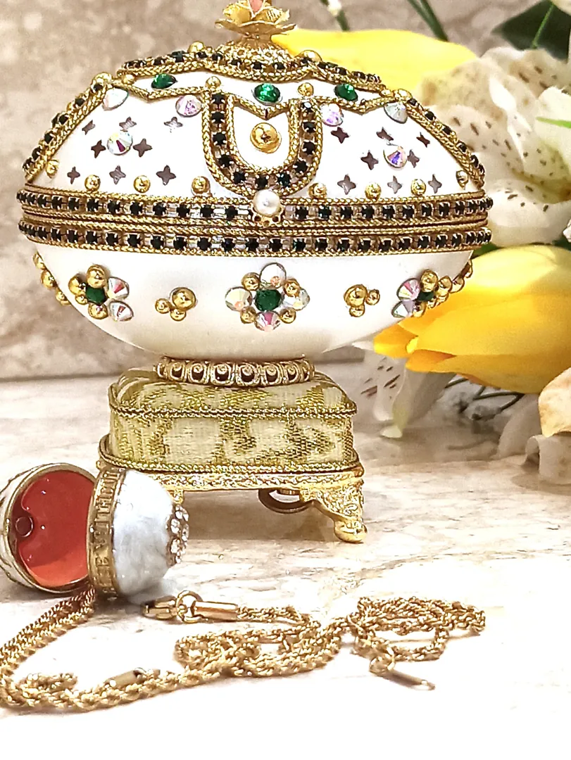 Faberge - One of a kind Gifts for Women - Faberge Egg Ornament - Faberge Pendant - 24k Gold - Home Decor - Unique Birthday Gift - Emerald Gift Box