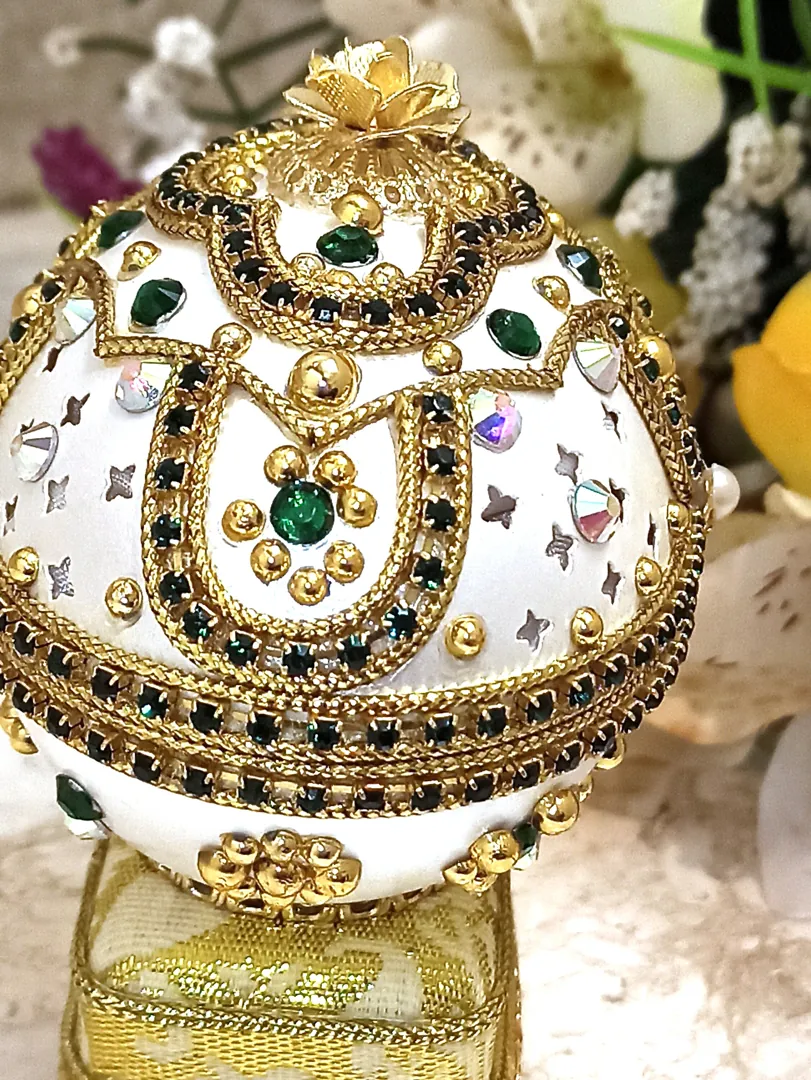Faberge - One of a kind Gifts for Women - Faberge Egg Ornament - Faberge Pendant - 24k Gold - Home Decor - Unique Birthday Gift - Emerald Gift Box