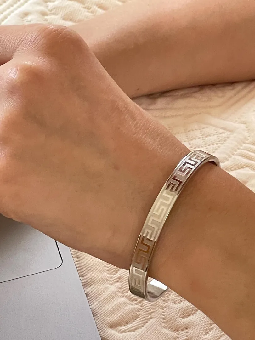 Handmade Meander Jewelry - Greek Key Bracelet PLUS Greek Key Earrings SET Silver White Gold Over Eternity Love Happiness Success Jewelry
