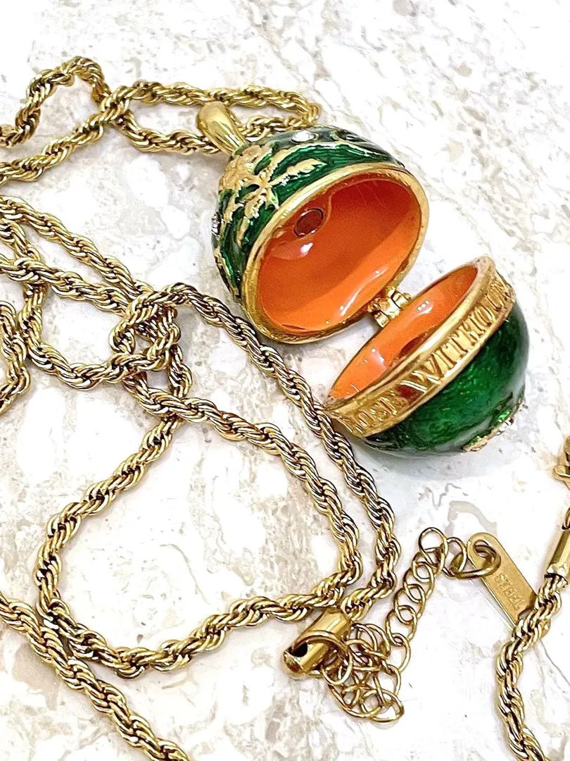 1980 Fabergé Egg Emerald Green Bird NATURAL Fabergé Egg Pure GOLD Decor 55th Wedding Anniversary Gift for Parents 55th Birthday Gift for Her