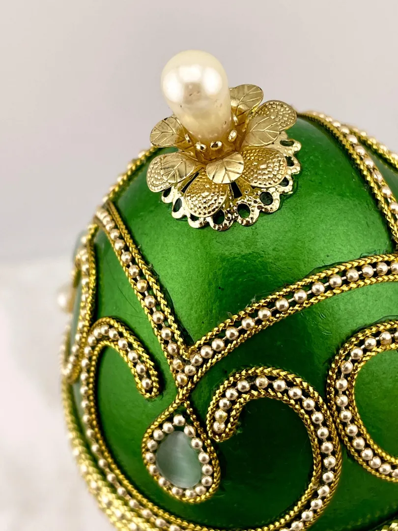 1980 Fabergé Egg Emerald Green Bird NATURAL Fabergé Egg Pure GOLD Decor 55th Wedding Anniversary Gift for Parents 55th Birthday Gift for Her