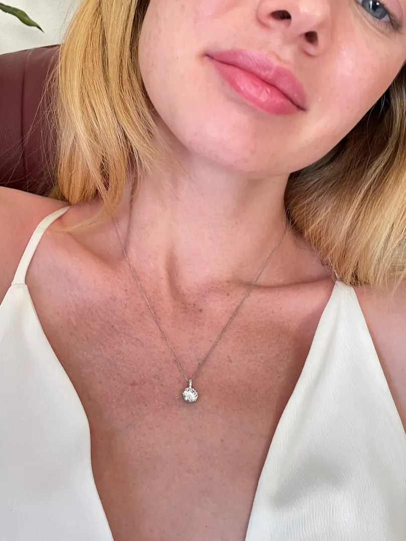 Pierre Lorren 1.5 Carat Diamond Necklace Solid 18k White Gold Solitaire Round Cut Pendant Diamond Pendant Necklace Floating Diamond Jewelry.