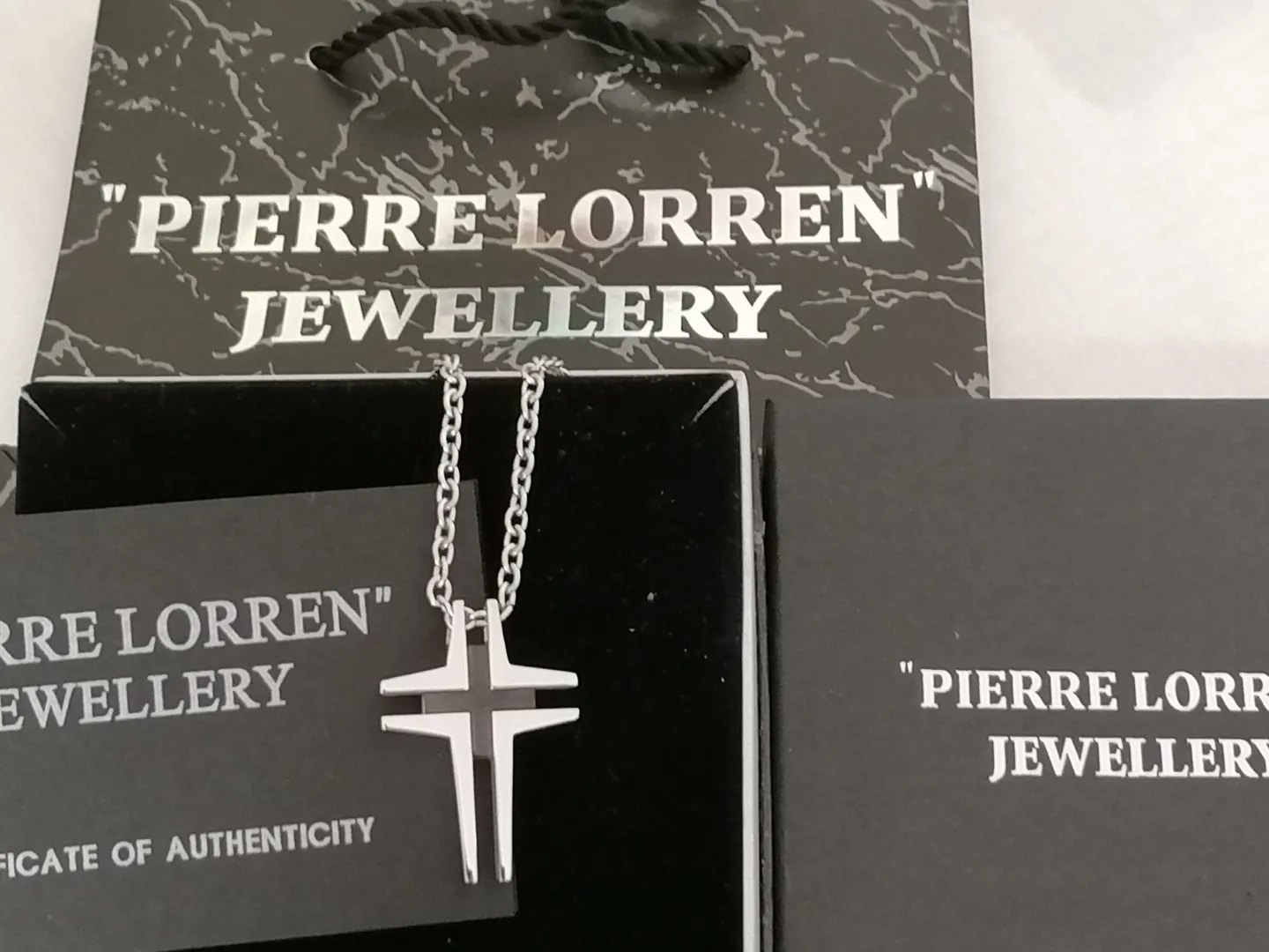 Cross necklace pendant for men, onyx cross chain necklace gift for him, surgical stainless steel Christian cross for Godson, handmade jewelry.