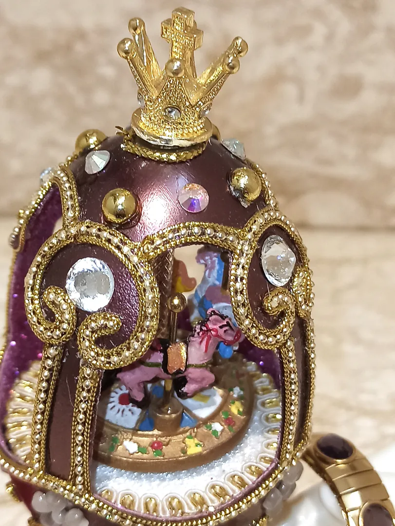One of a Kind - Fabergé Egg Style Musical Carousel Horse Fabergé Necklace - Amethyst Bracelet - Purple Fabergé Egg 24k Handmade Fabergé Egg