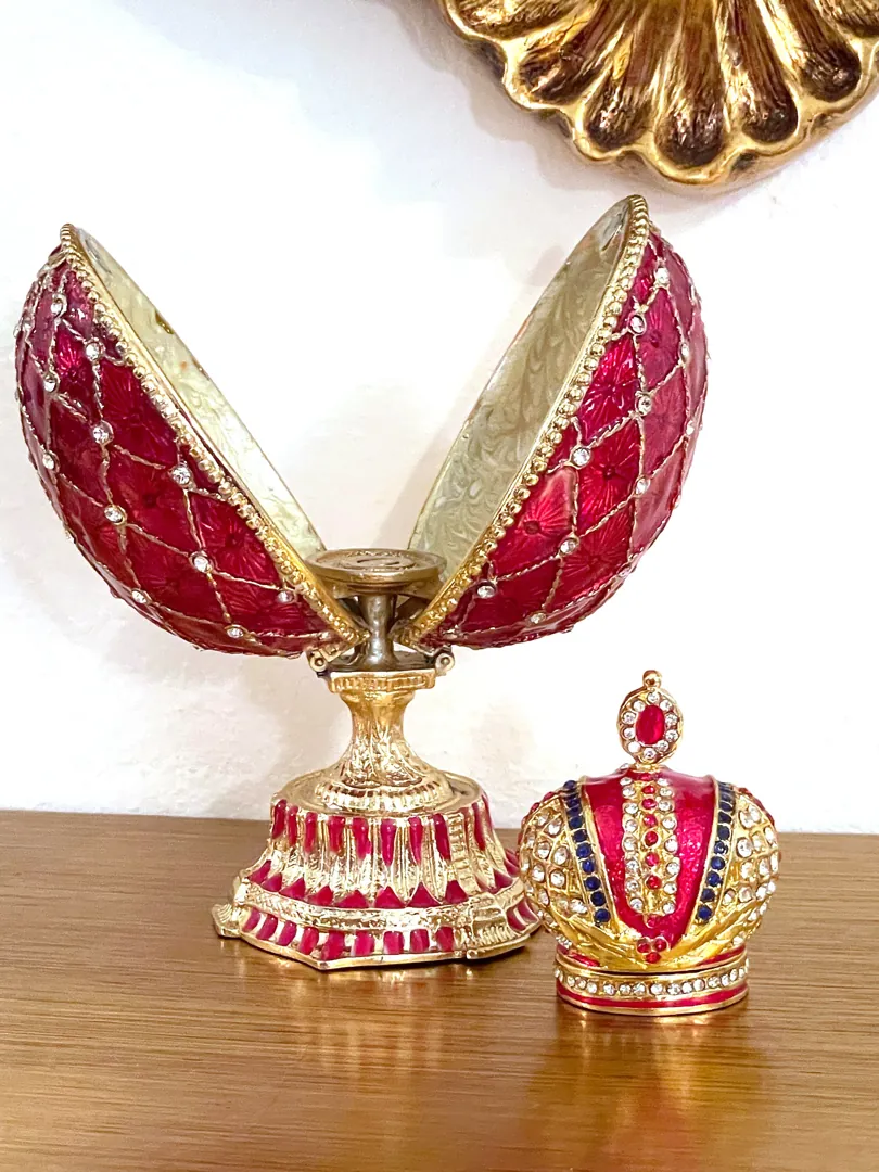 Unisex Designer Ruby Red Faberge Egg Faberge Style Egg 24k Gold Bracelet Handmade Fabergé Jewelry Box 333 Swarovski Christmas Gift for Her