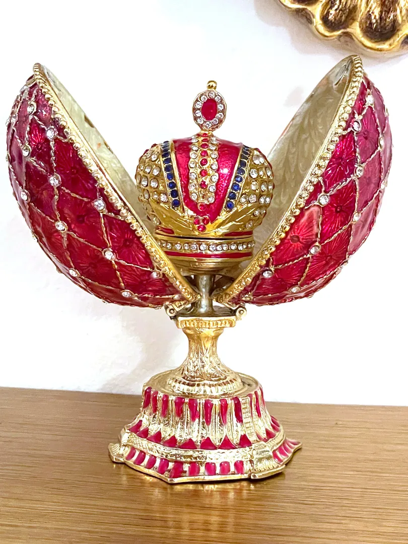 Unisex Designer Ruby Red Faberge Egg Faberge Style Egg 24k Gold Bracelet Handmade Fabergé Jewelry Box 333 Swarovski Christmas Gift for Her