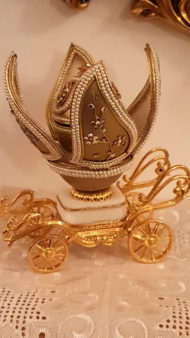 ONLY ONE Faberge Egg Style Music Antique Ring Box Bridal Wedding Anniversary Fabergé Egg Trinket Luxury Gift for Bride HANDCARVED Real Egg