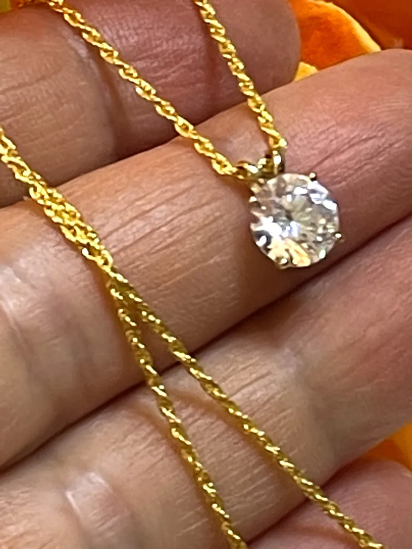 1.5 carat Diamond Necklace SOLID 18kt Yellow GOLD Diamond Solitaire Pendant Round Diamond Necklace Floating Diamond Fine Jewelry for women